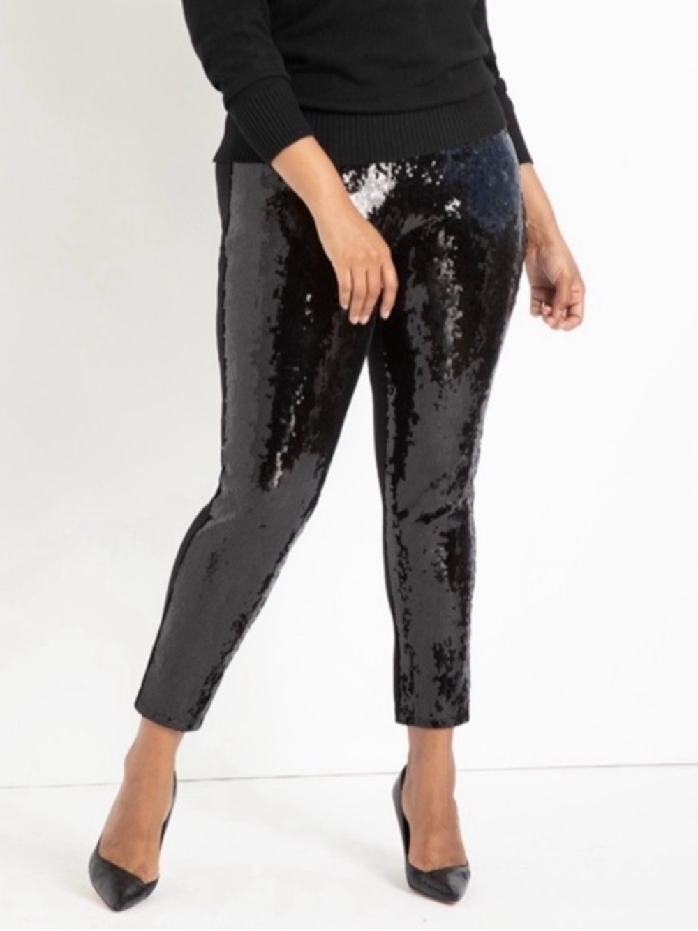 Eloquii Black Sequin Skinny Ankle Pants Plus 20 NWT Holiday Party Stretch